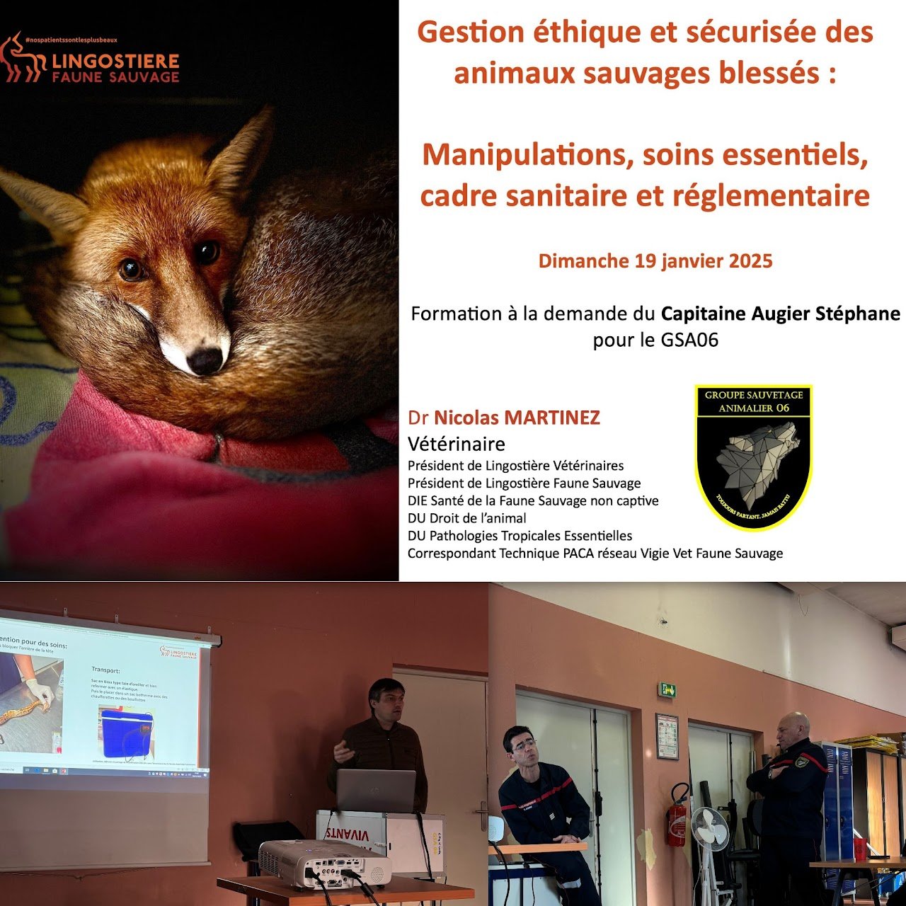 Dr Nicolas MARTINEZ vétérinaire, le Capitaine Stéphane AUGIER et le Lieutenant Louis FRAGALE du GSA06 pompiers